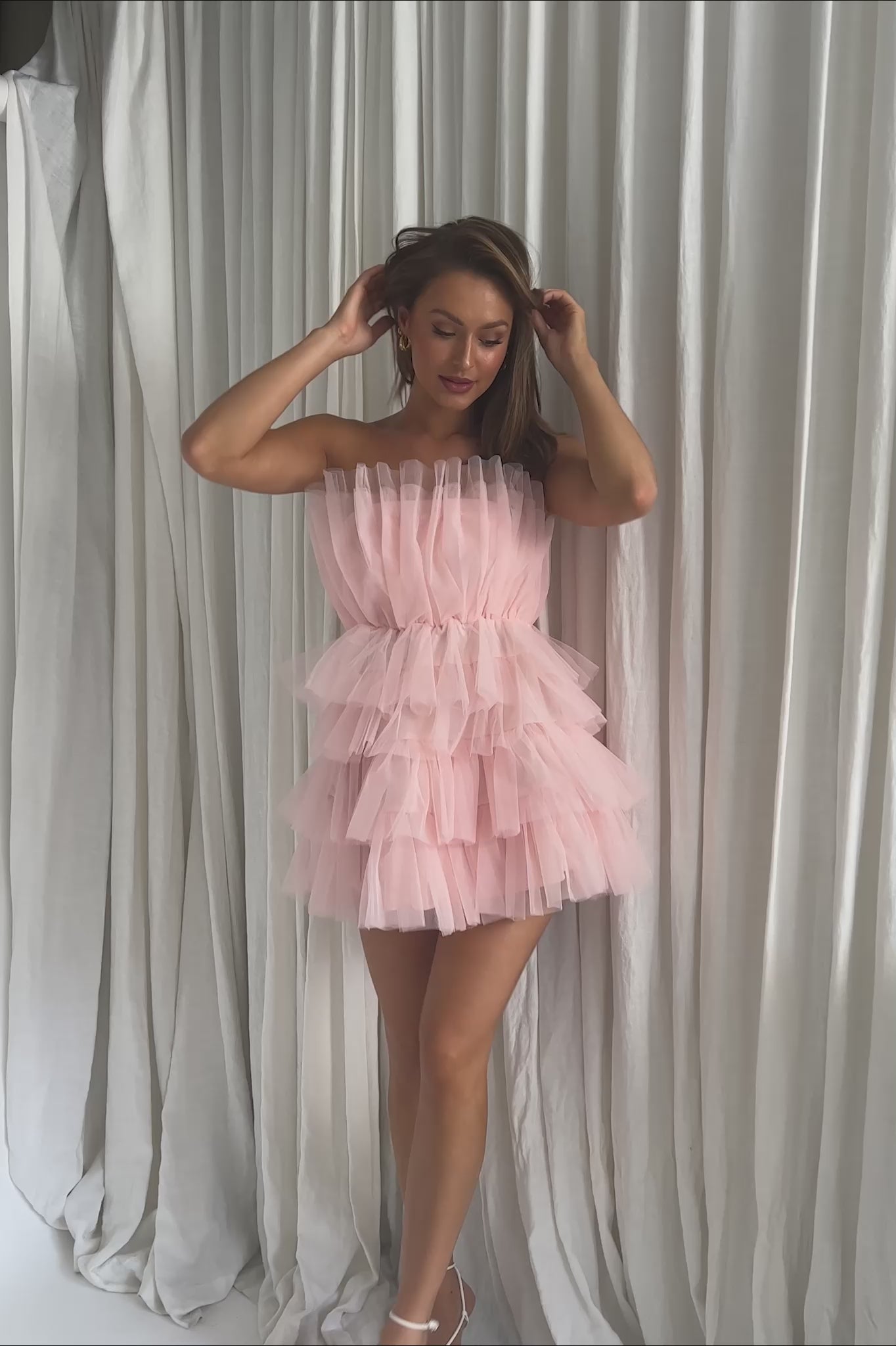 Bon Bon Tiered Mesh Mini Dress Blush