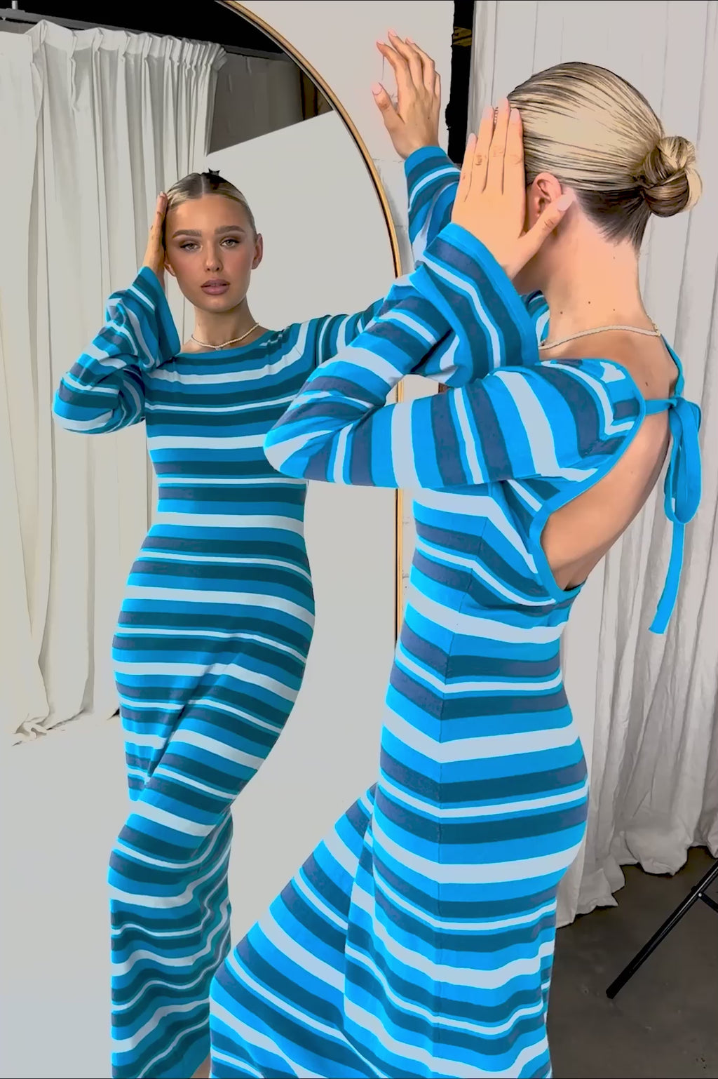 Jozie Long Sleeve Maxi Dress Stripe Blue