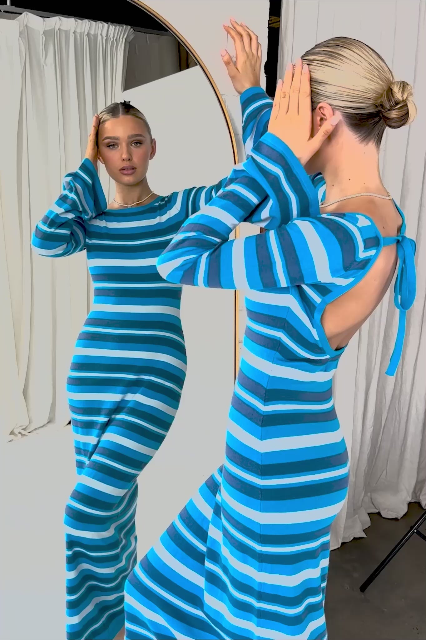 Jozie Long Sleeve Maxi Dress Stripe Blue