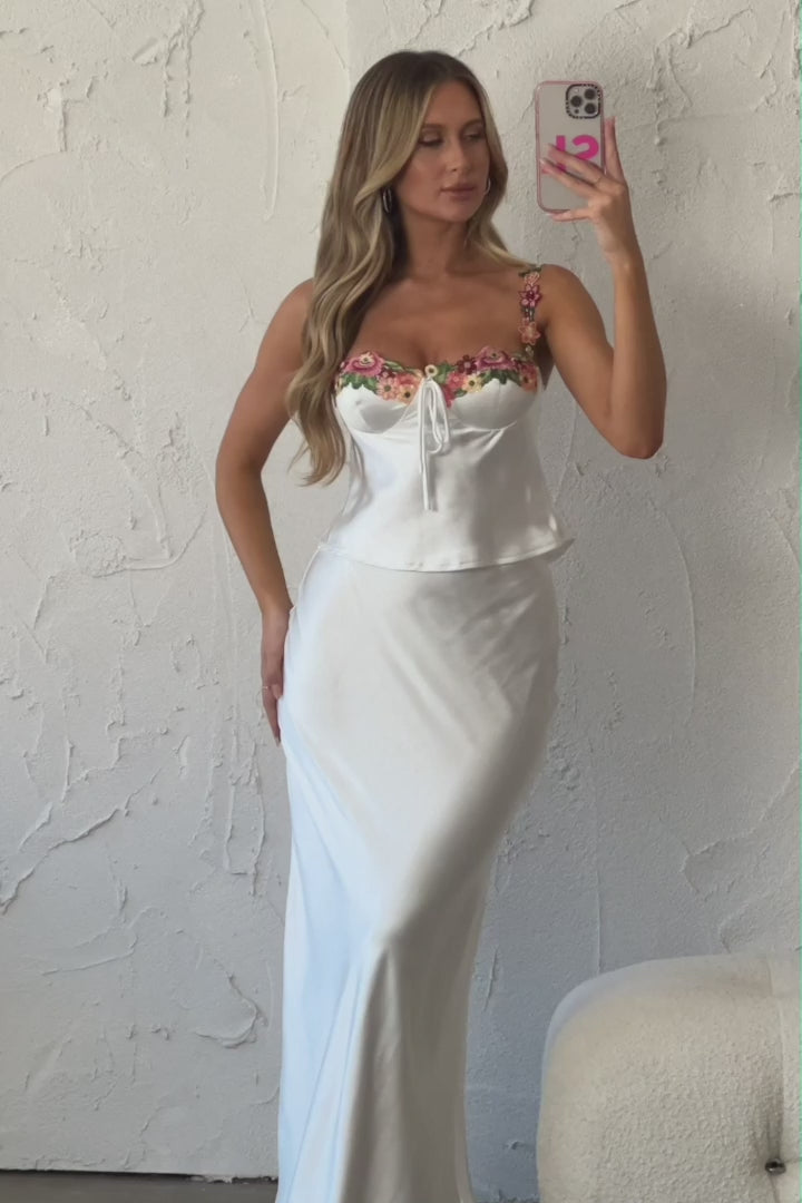 Rose Garden Floral Applique Cami Top White