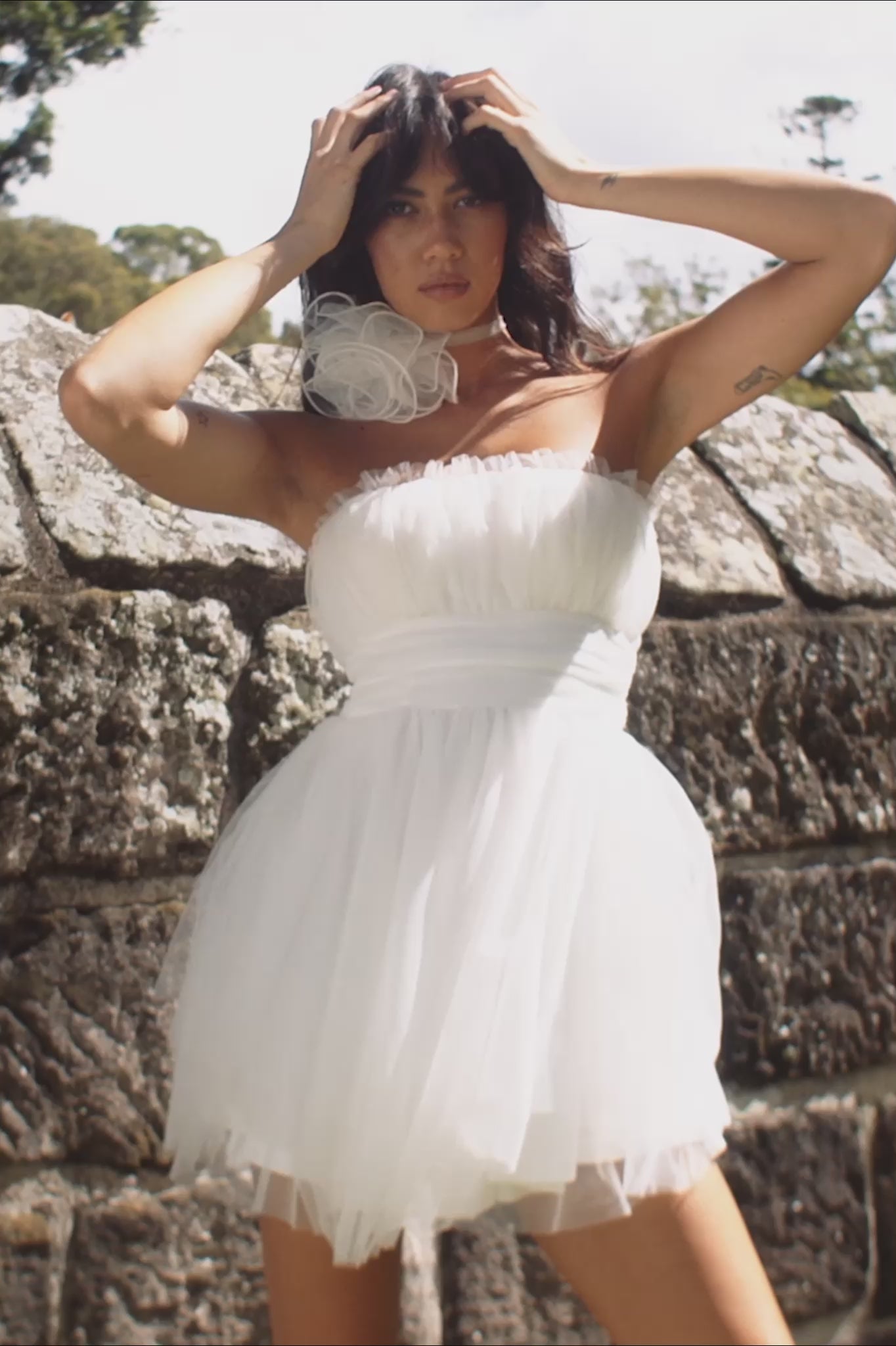 Fayette Strapless Mesh Mini Dress White