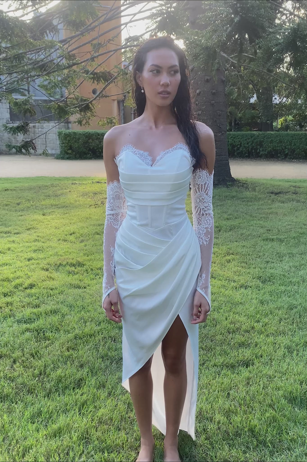 Shanice Lace Trim Sweetheart Midi Dress White