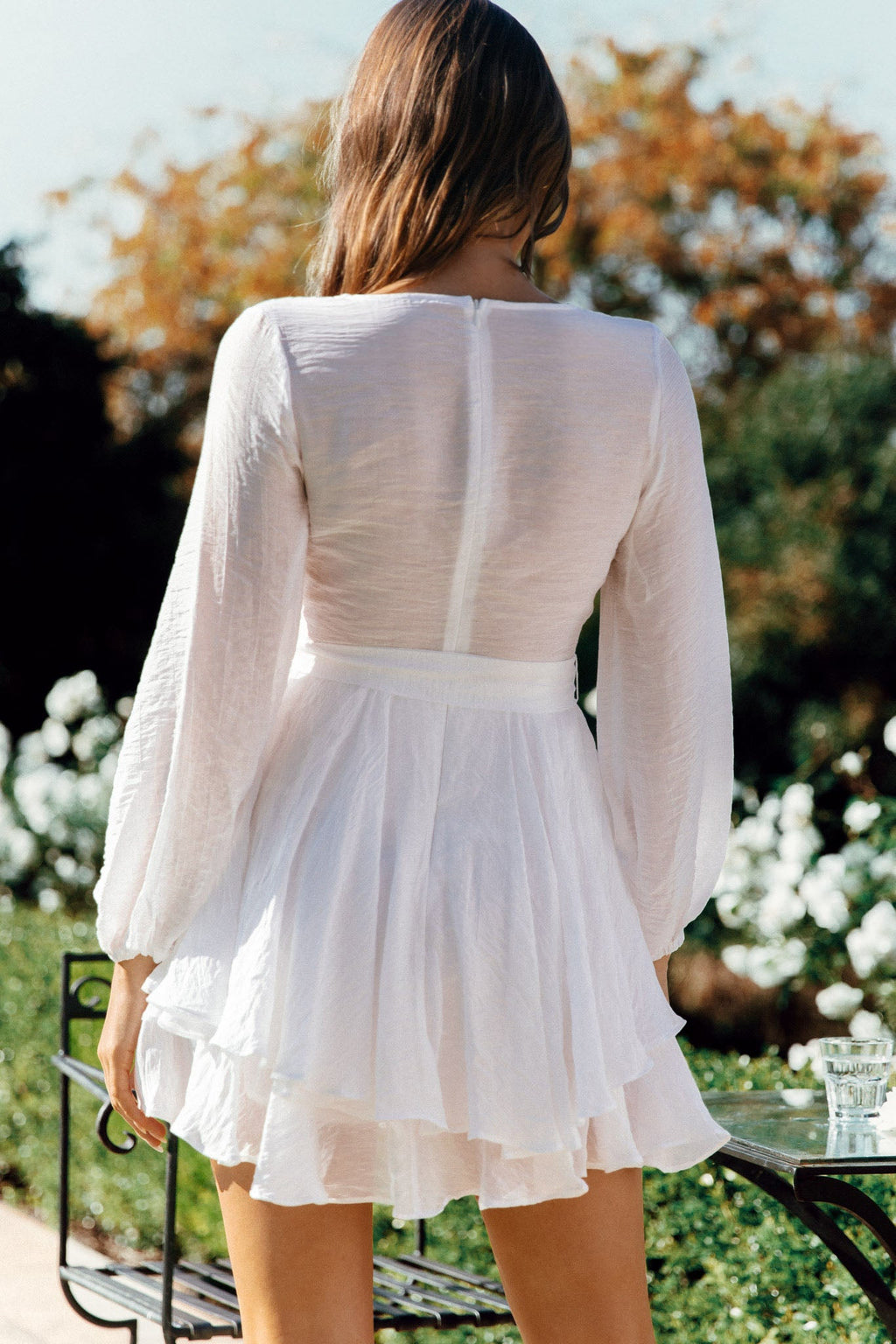 Believe Me Long Sleeve Surplice Neckline Dress White by Selfie Leslie
