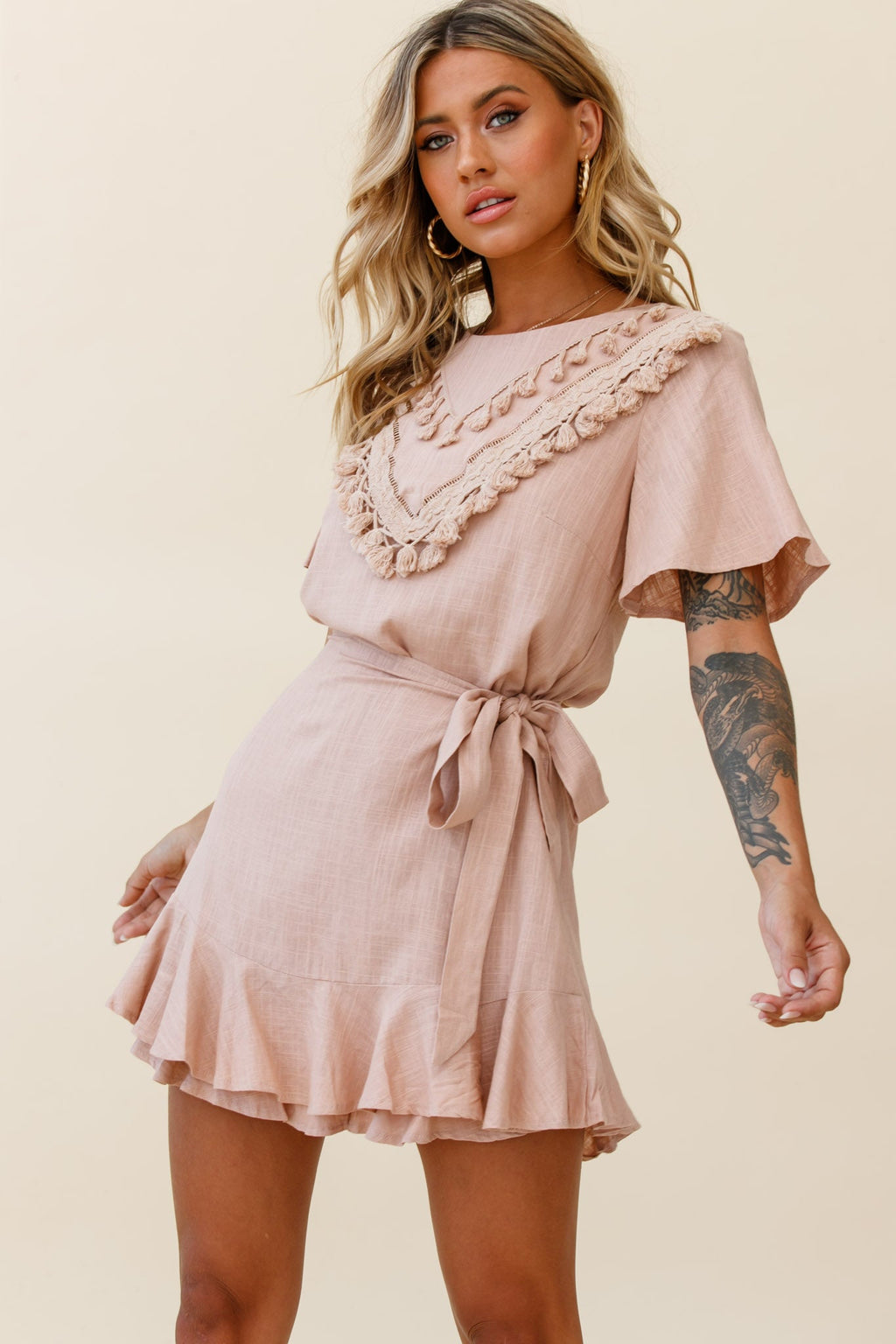 Angelique Tassel Bust Wrap Bottom Dress Mocha by Selfie Leslie