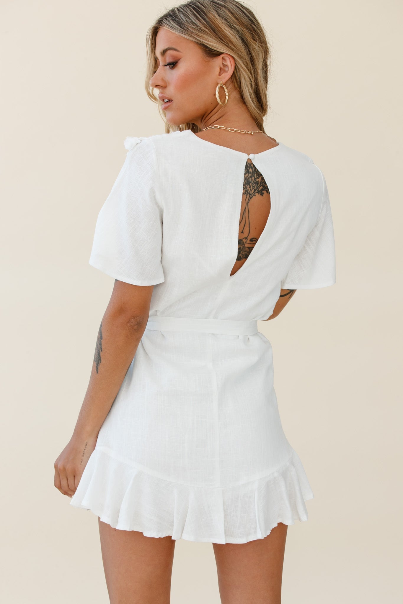 Angelique Tassel Bust Wrap Bottom Dress White by Selfie Leslie