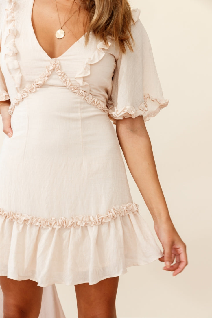Halo V-Neckline Frill Detail Dress Nude by Selfie Leslie