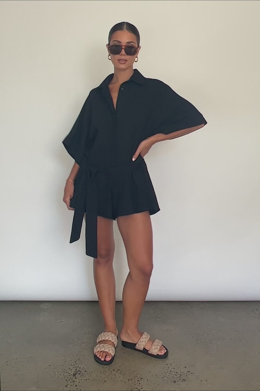 Daytona Beach Button-Up Romper Black
