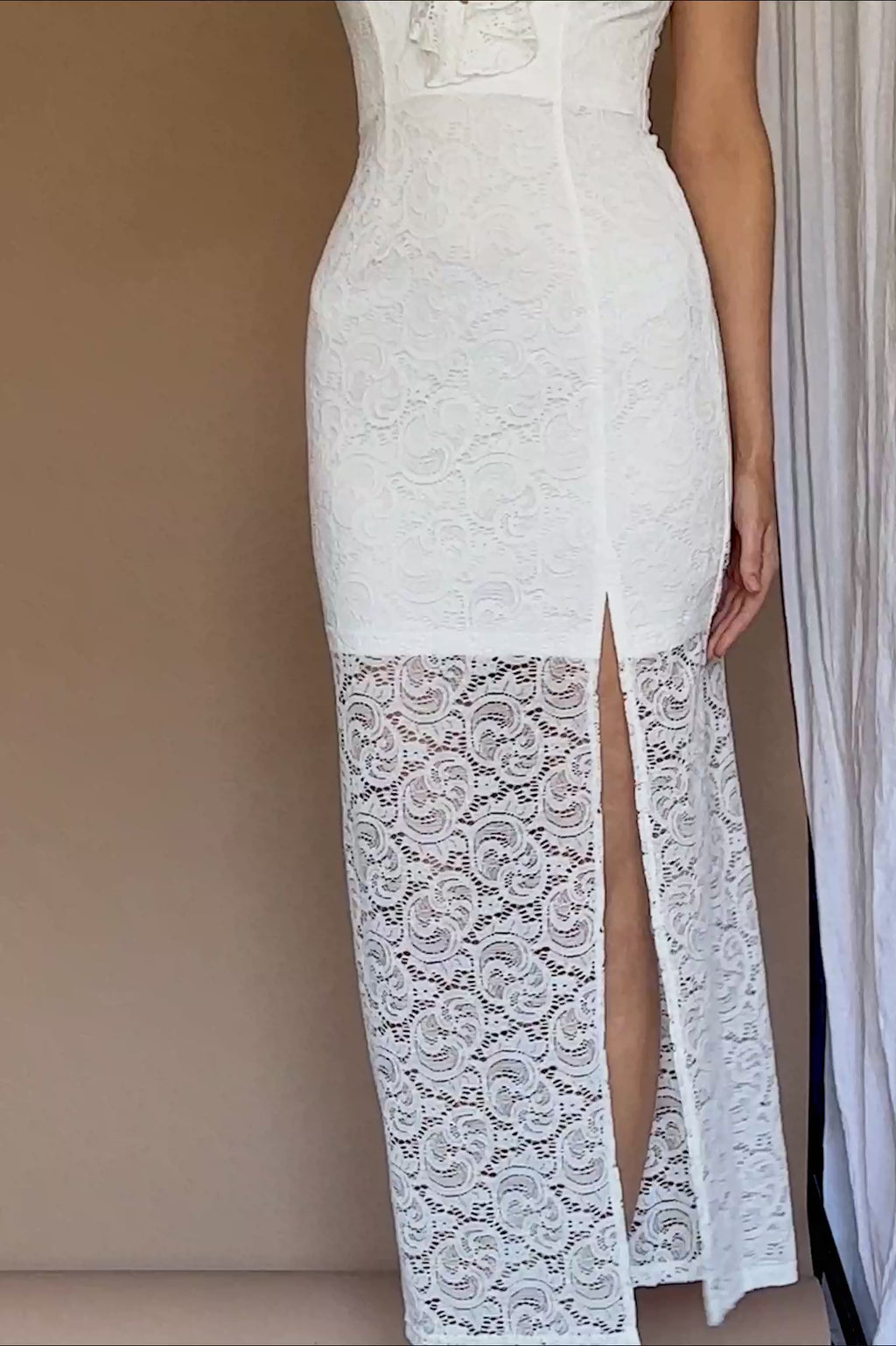 Evaleigh Frill Trim Lace Midi Dress White