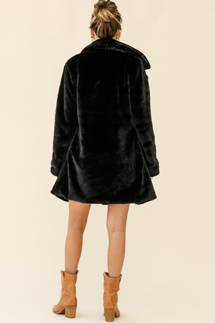 Tahoe Faux Fur Notch Lapel Coat Black by Selfie Leslie