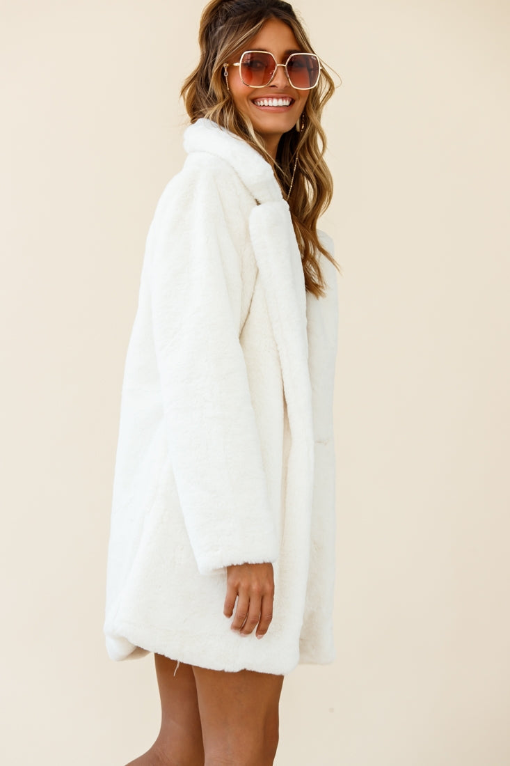 Tahoe Faux Fur Notch Lapel Coat Cream White by Selfie Leslie