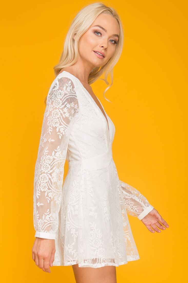 Helena Embroidered Sleeve Romper White by Selfie Leslie