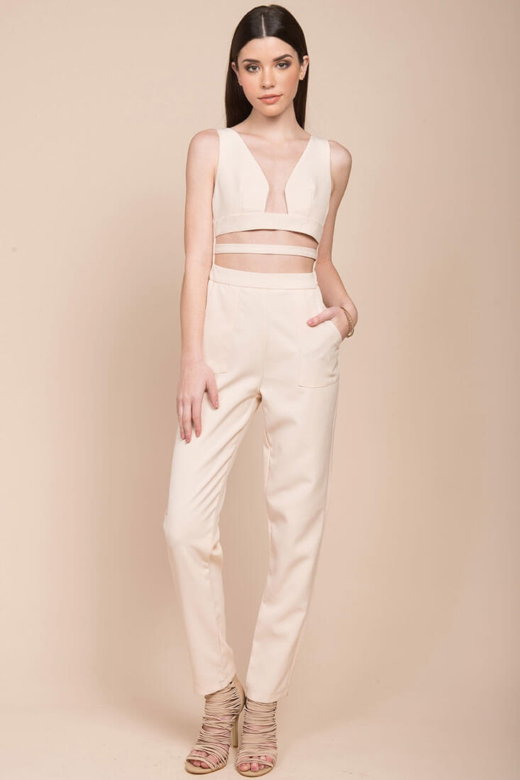 Beverly Cut Out Dressy Jumpsuit Blush by Selfie Leslie