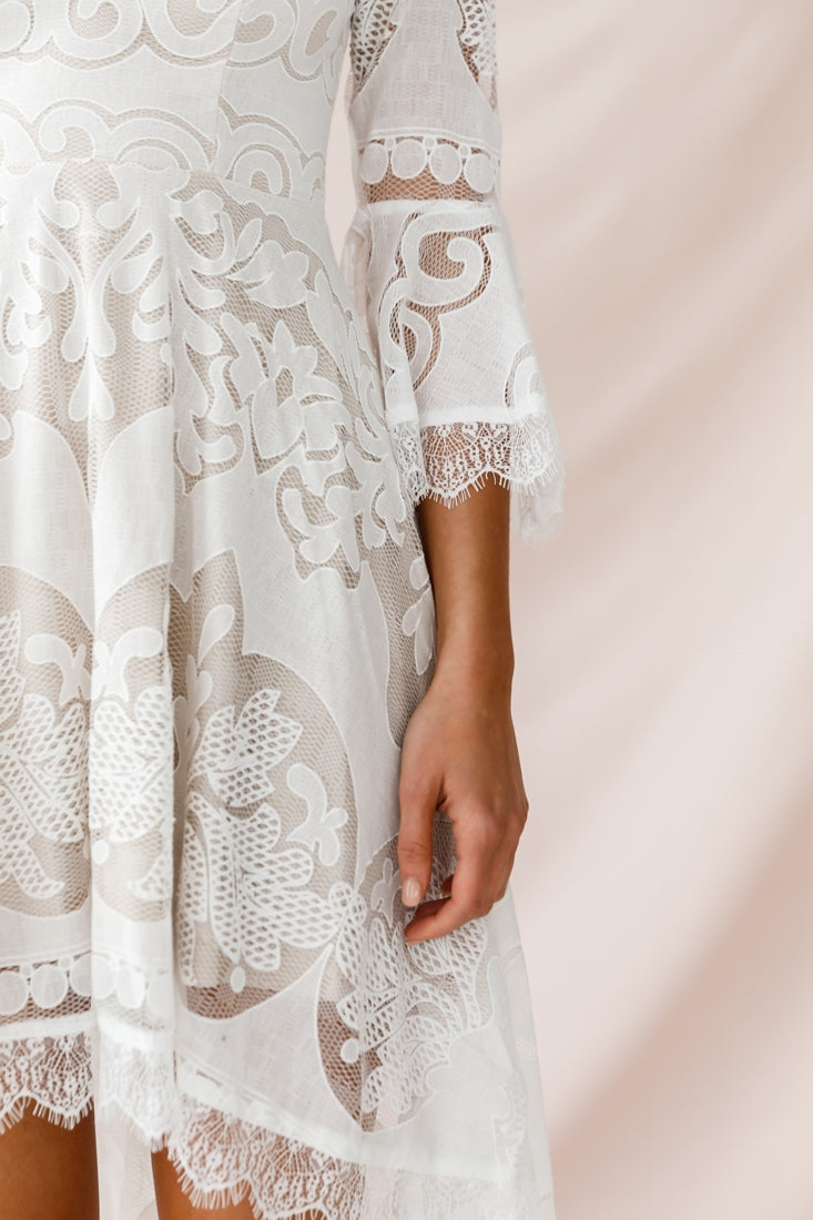 Chantilly High-Low Bell Sleeve Dress White by Selfie Leslie
