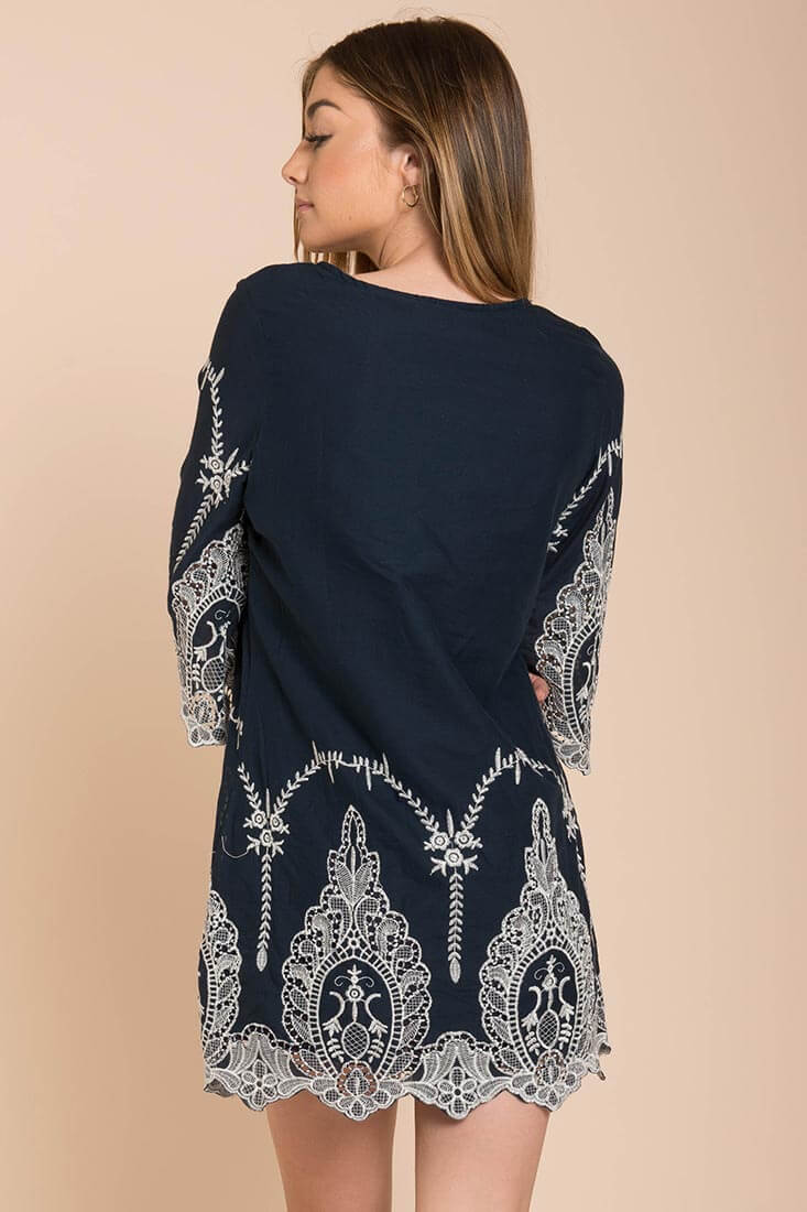 Marina Embroidered Tunic Dress Navy by Selfie Leslie