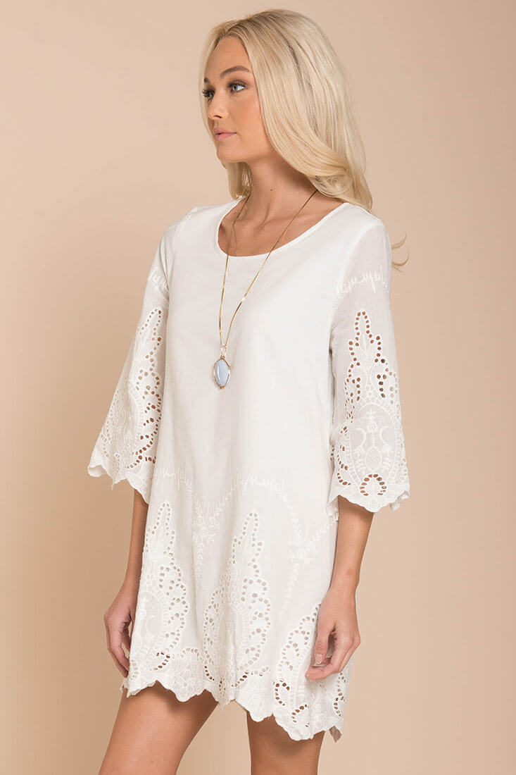 Marina Embroidered Tunic Dress White by Selfie Leslie