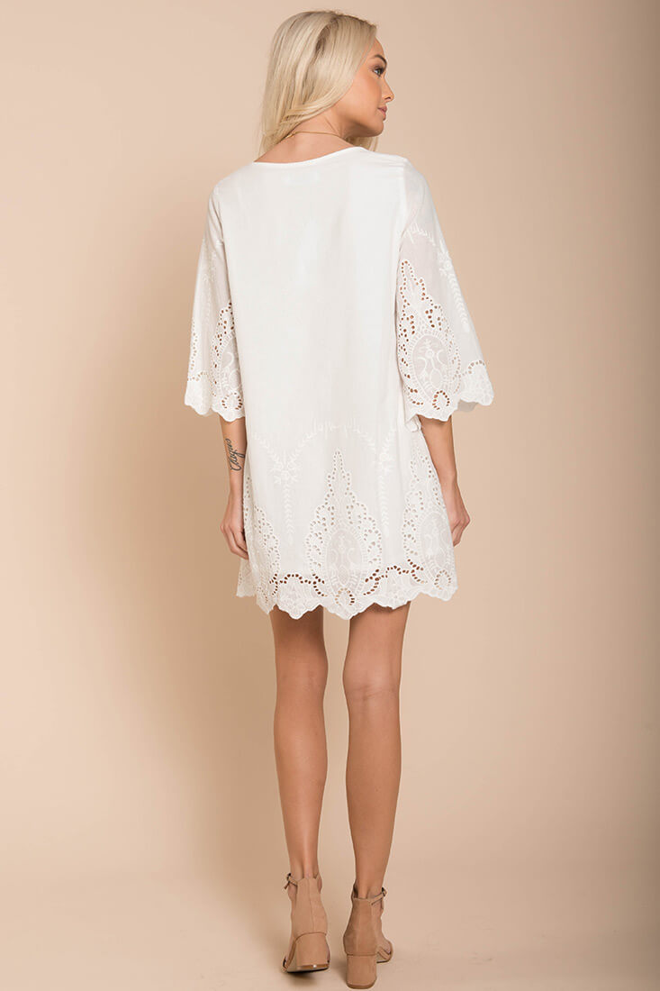 Marina Embroidered Tunic Dress White by Selfie Leslie