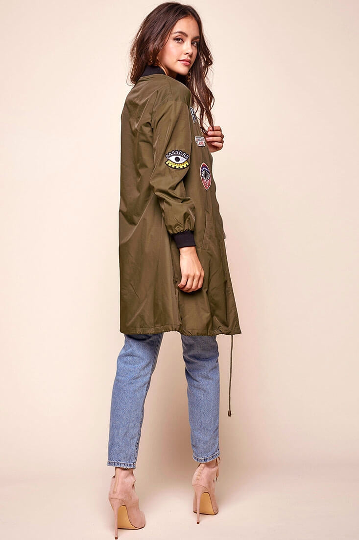 Harlan Patchwork Bomber Army Green Khaki by Selfie Leslie