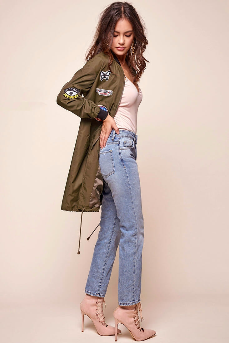 Harlan Patchwork Bomber Army Green Khaki by Selfie Leslie
