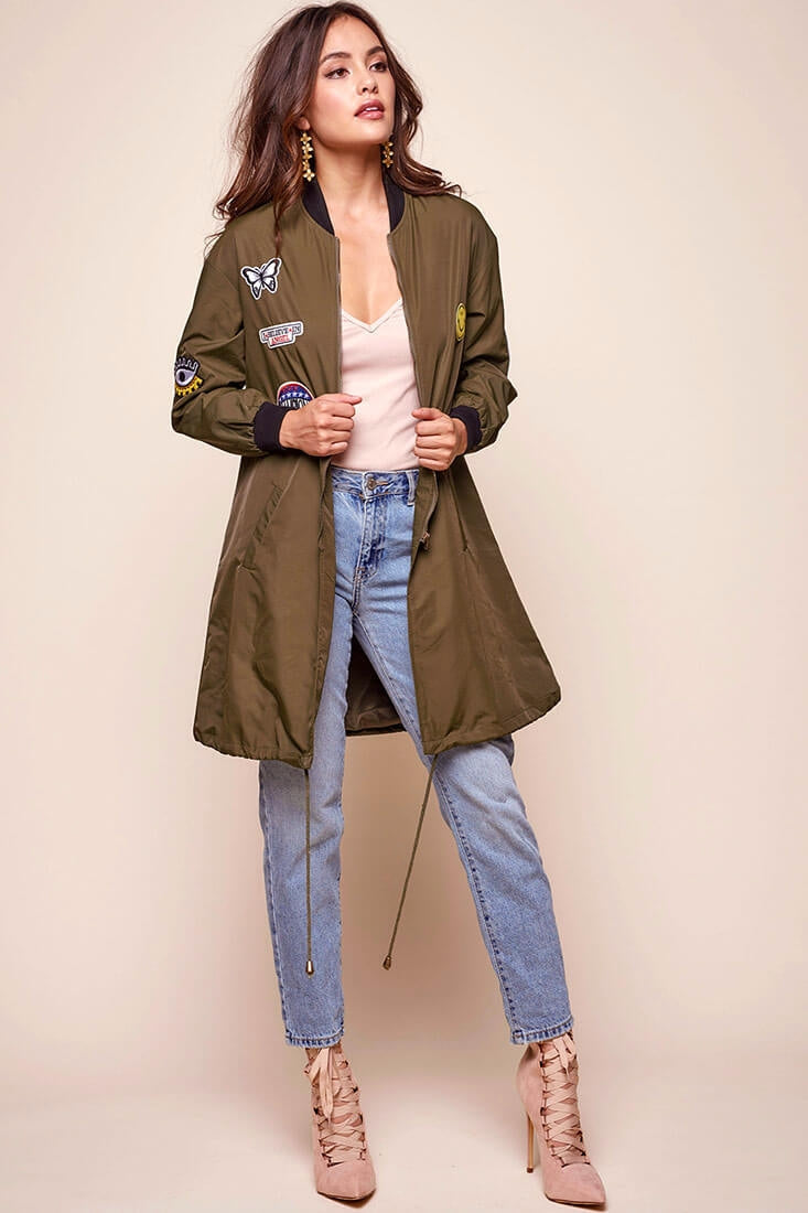 Harlan Patchwork Bomber Army Green Khaki by Selfie Leslie