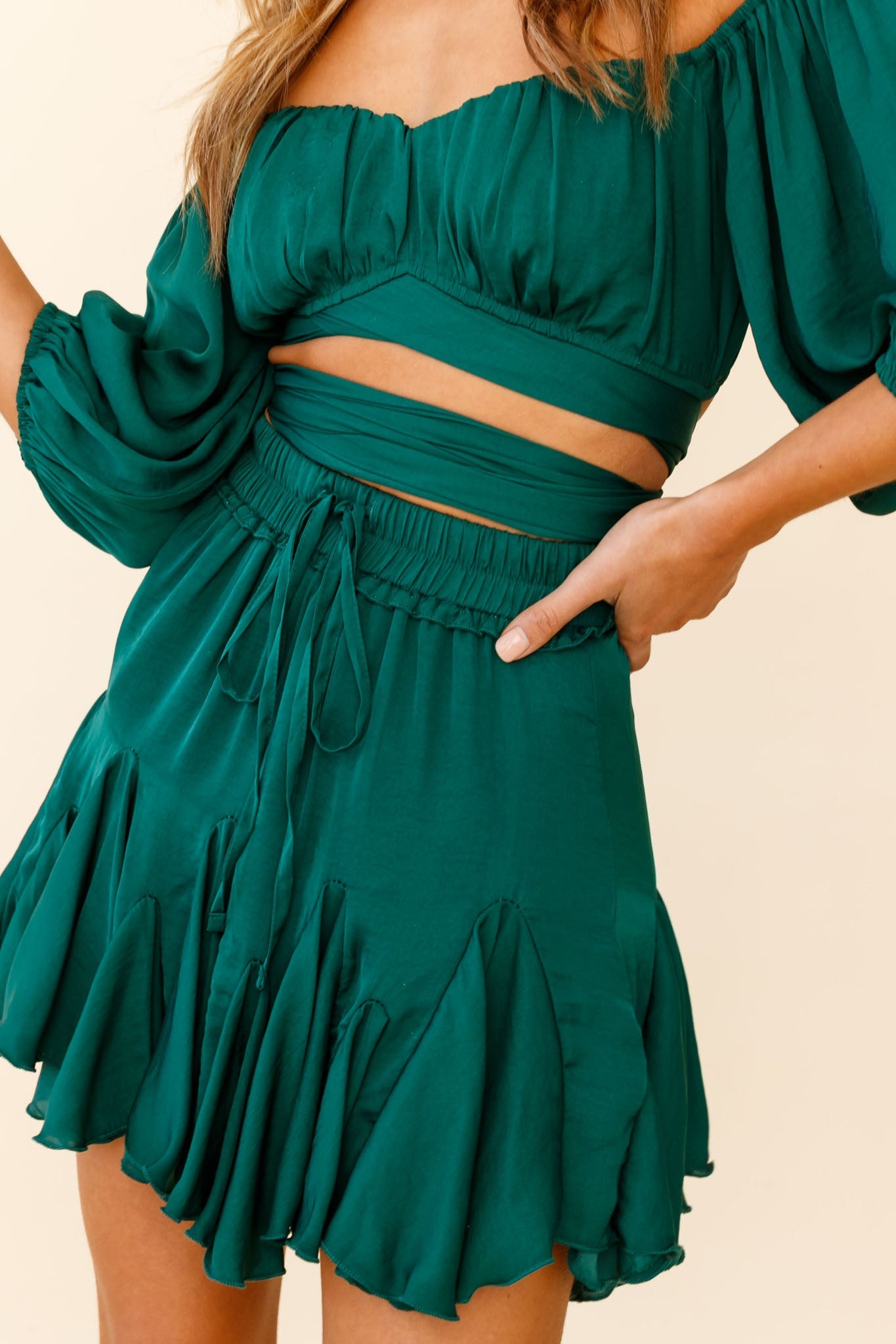 Robyn Flounce Mini Skirt Forest Green by Selfie Leslie