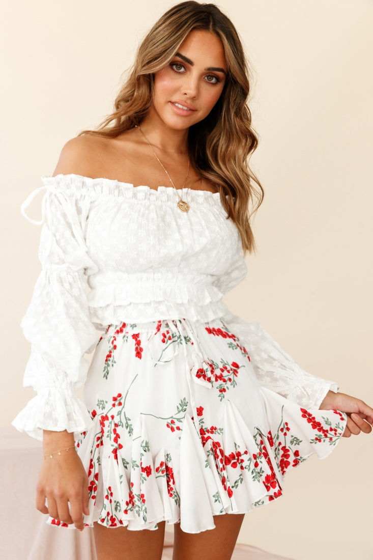 Robyn Flounce Mini Skirt Floral Print White by Selfie Leslie