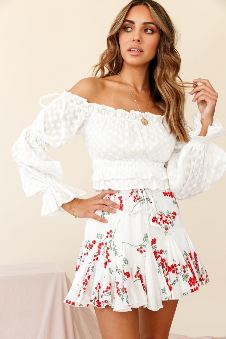 Robyn Flounce Mini Skirt Floral Print White by Selfie Leslie