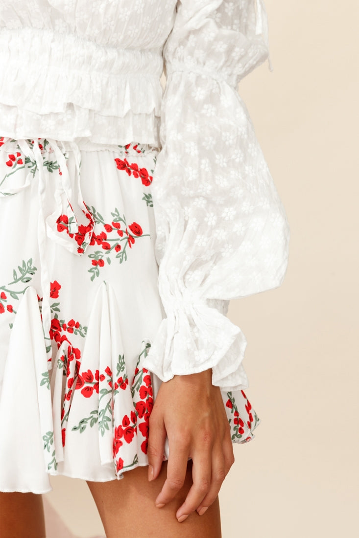 Robyn Flounce Mini Skirt Floral Print White by Selfie Leslie