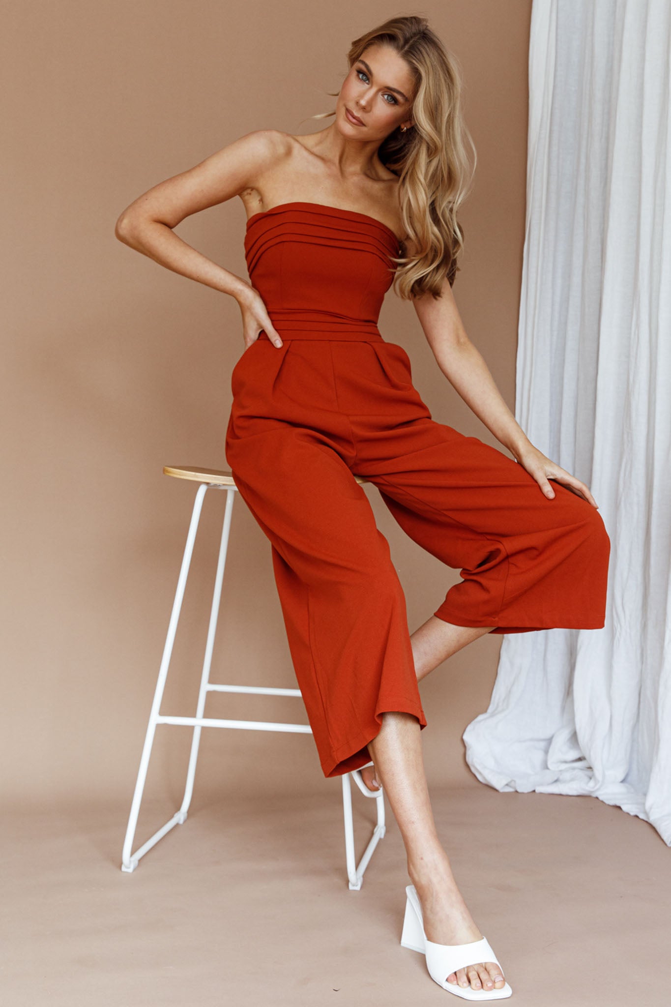 Chosen Strapless Wide Leg Jumpsuit Orange by Selfie Leslie Australia