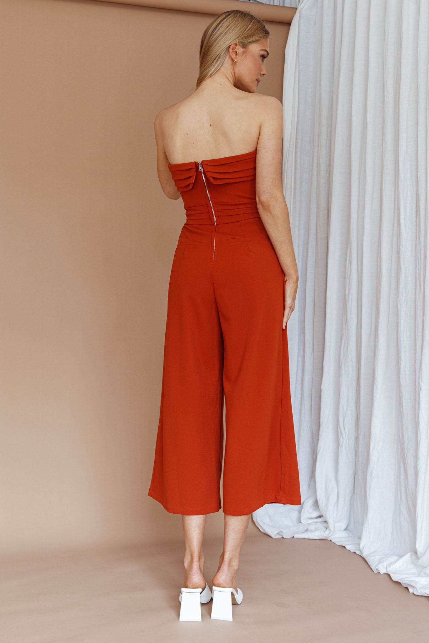 Chosen Strapless Wide Leg Jumpsuit Orange by Selfie Leslie Australia