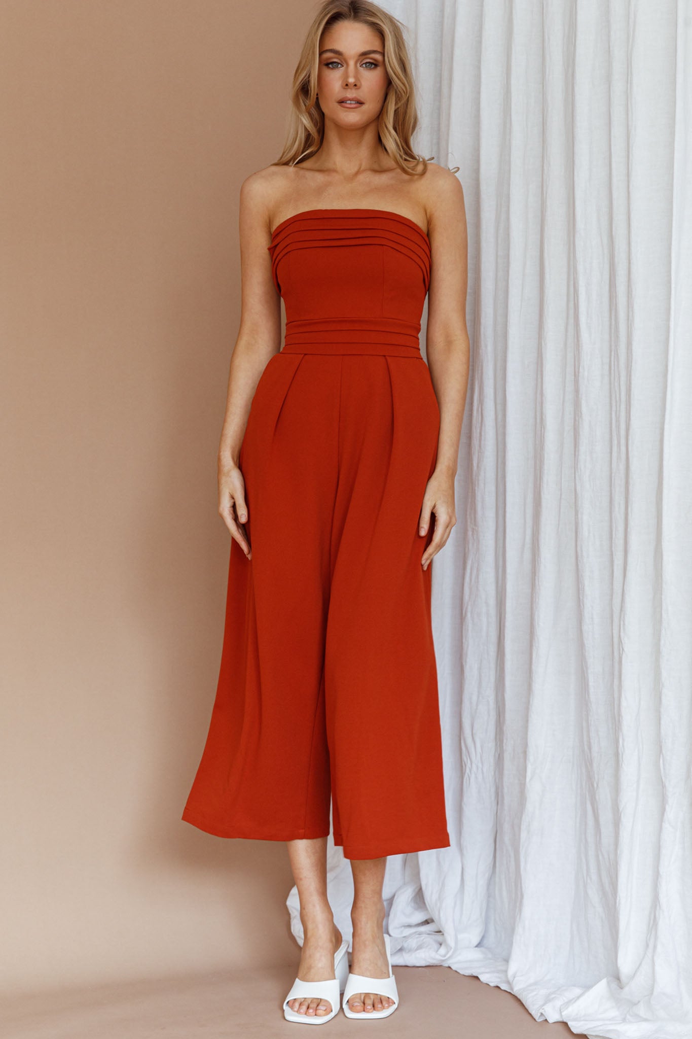 Chosen Strapless Wide Leg Jumpsuit Orange by Selfie Leslie Australia