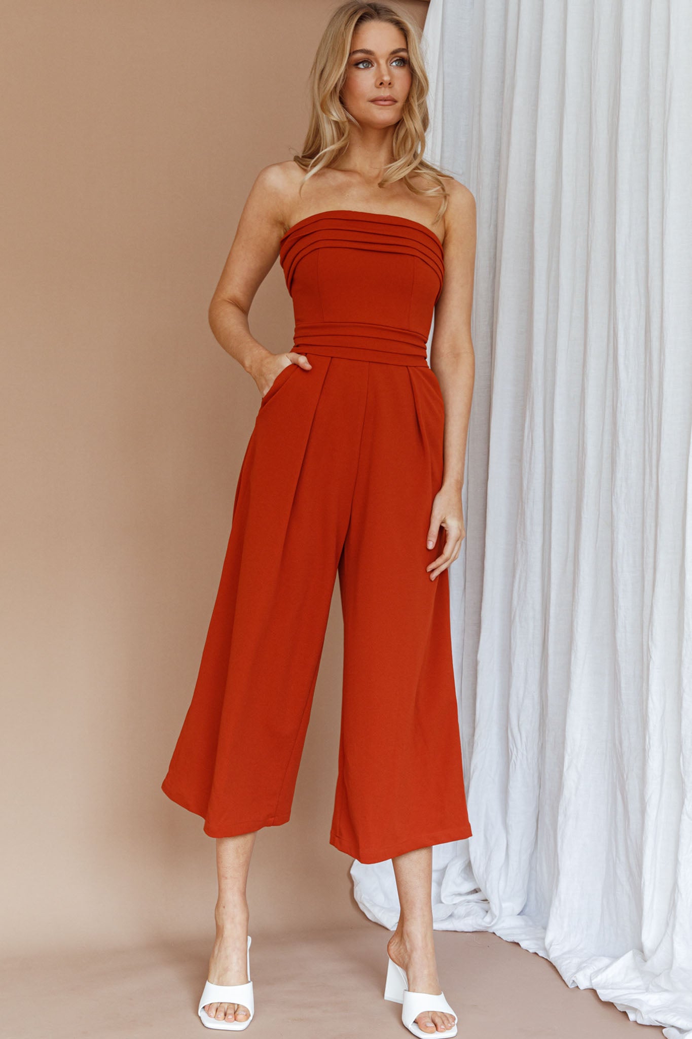 Chosen Strapless Wide Leg Jumpsuit Orange by Selfie Leslie Australia