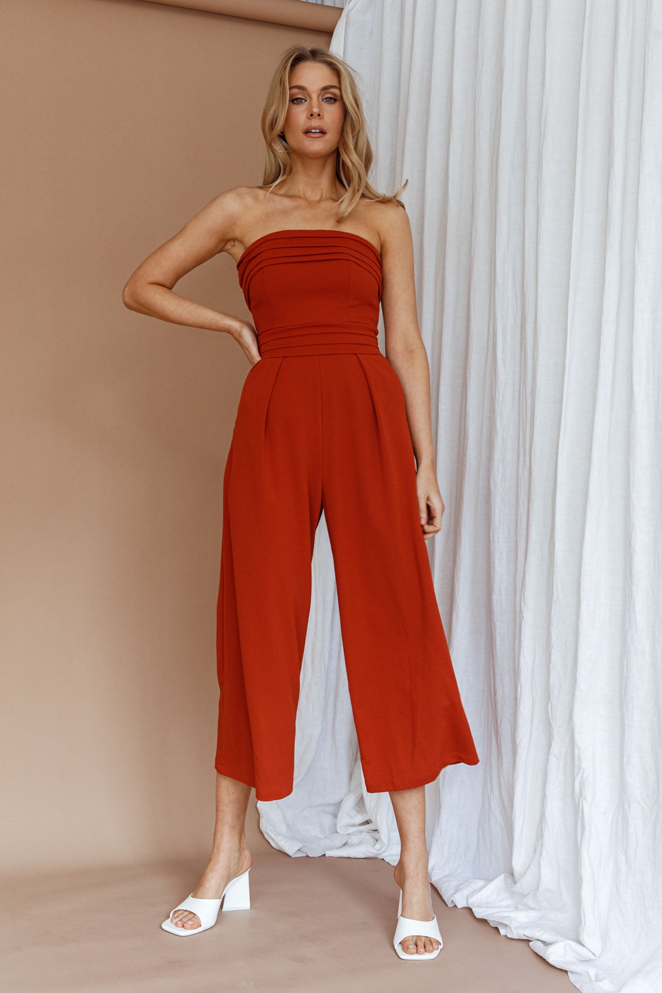 Chosen Strapless Wide Leg Jumpsuit Orange by Selfie Leslie Australia