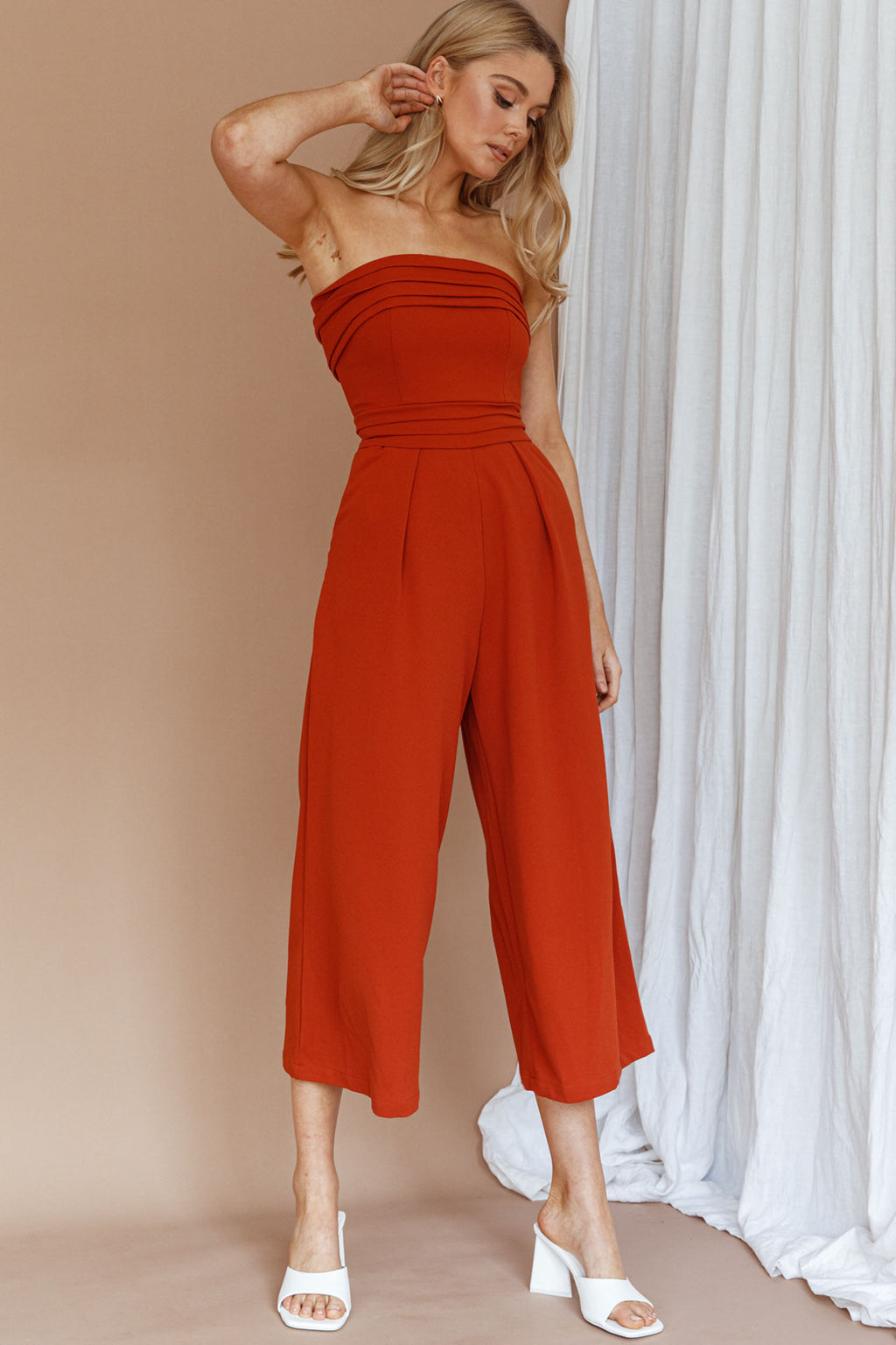 Chosen Strapless Wide Leg Jumpsuit Orange by Selfie Leslie Australia