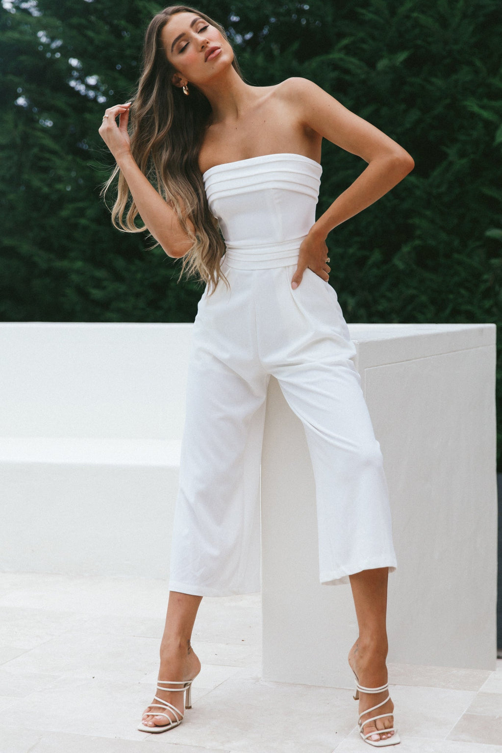 Chosen Strapless Wide Leg Jumpsuit White by Selfie Leslie