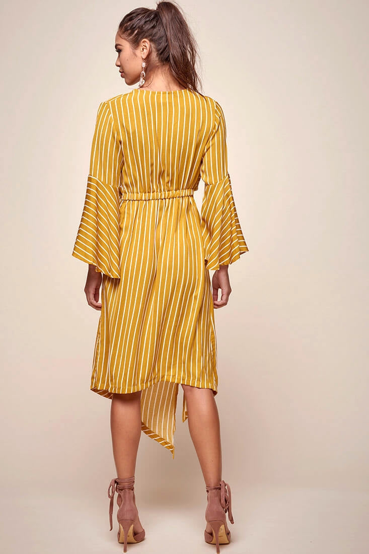Jaedyn Waist Tie Bell Sleeve Dress Mustard by Selfie Leslie