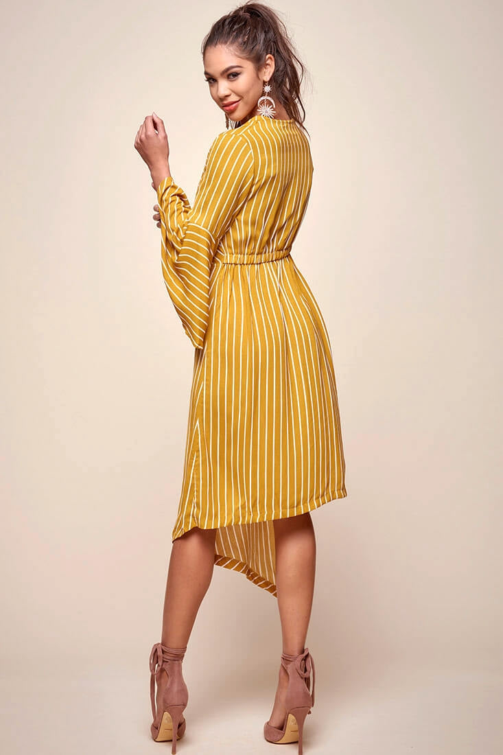 Jaedyn Waist Tie Bell Sleeve Dress Mustard by Selfie Leslie