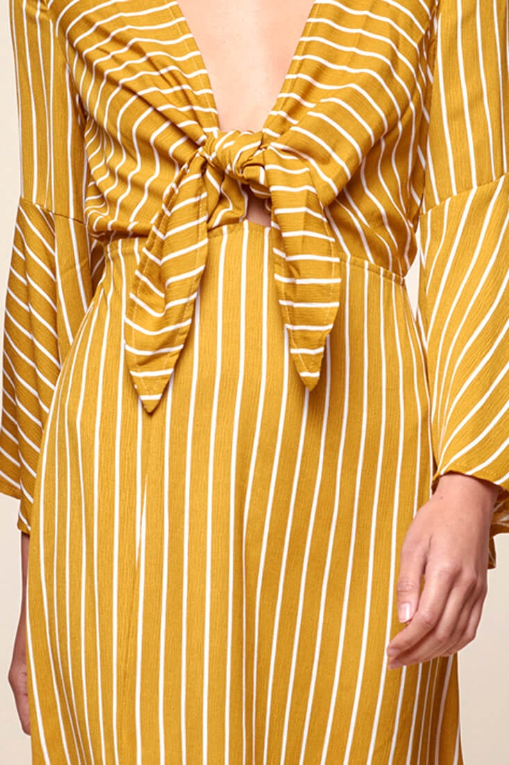 Jaedyn Waist Tie Bell Sleeve Dress Mustard by Selfie Leslie