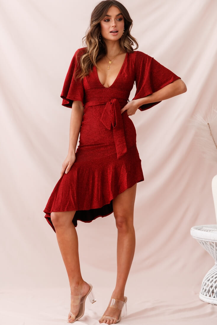 Sorry Not Sorry Asymmetrical Hem Dress Red by Selfie Leslie