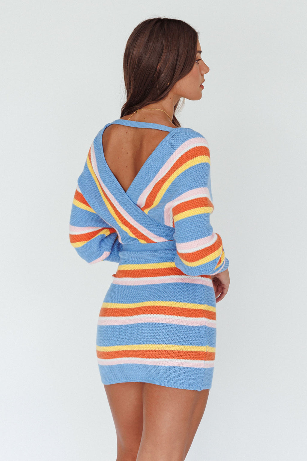Cameo Batwing Knit Dress Striped Blue by Selfie Leslie Australia