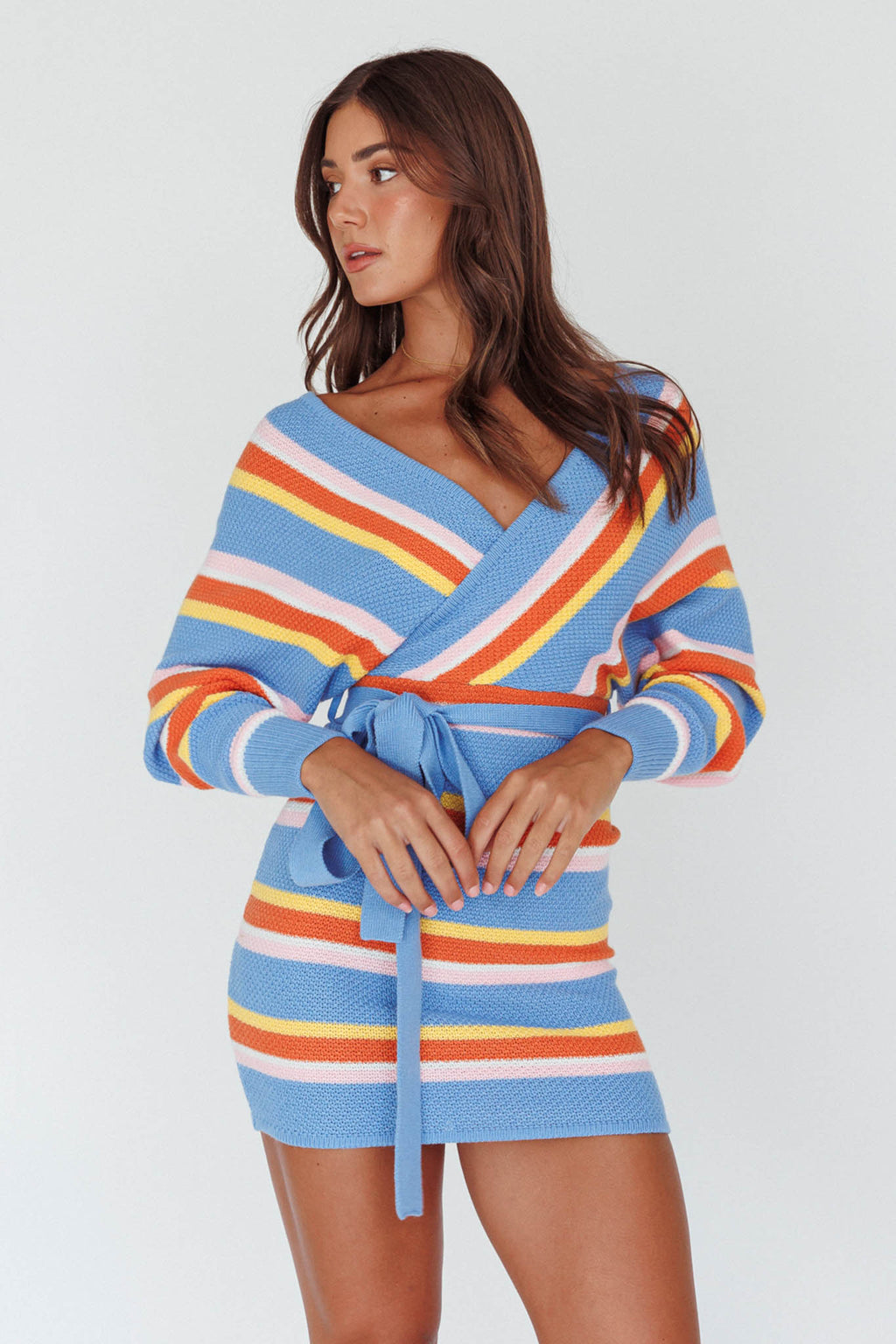 Cameo Batwing Knit Dress Striped Blue by Selfie Leslie Australia