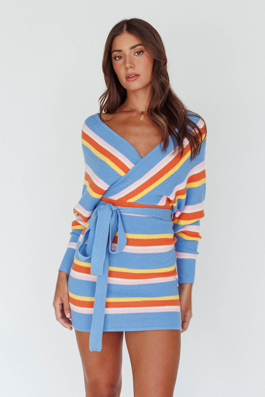 Cameo Batwing Knit Dress Striped Blue by Selfie Leslie Australia