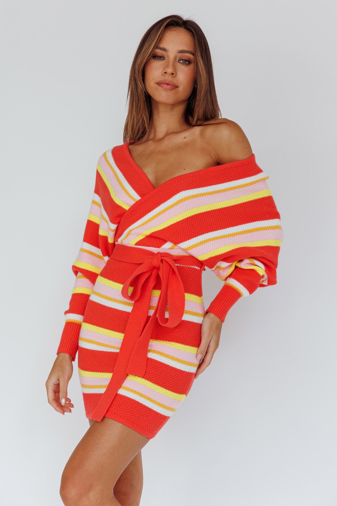 Cameo Batwing Knit Dress Striped Pink by Selfie Leslie Australia
