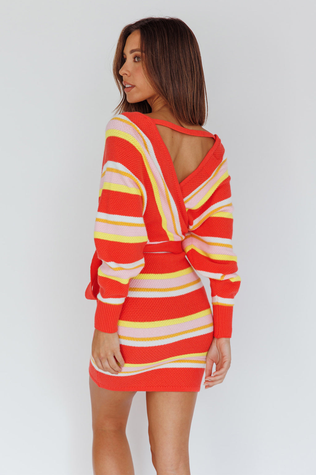 Cameo Batwing Knit Dress Striped Pink by Selfie Leslie Australia