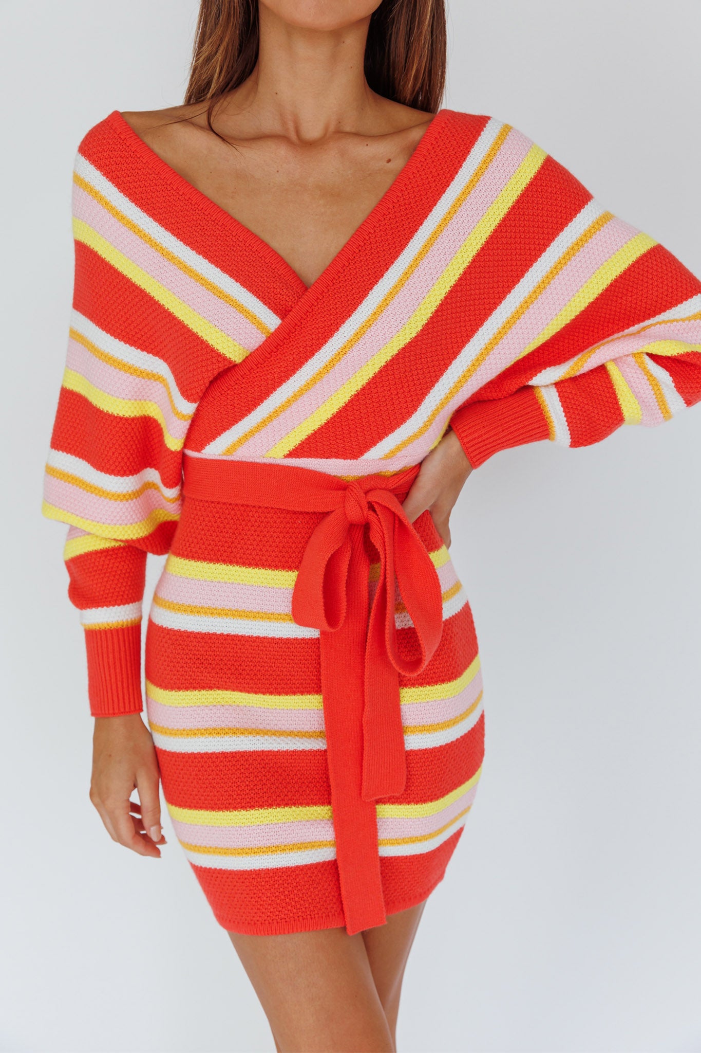 Cameo Batwing Knit Dress Striped Pink by Selfie Leslie Australia