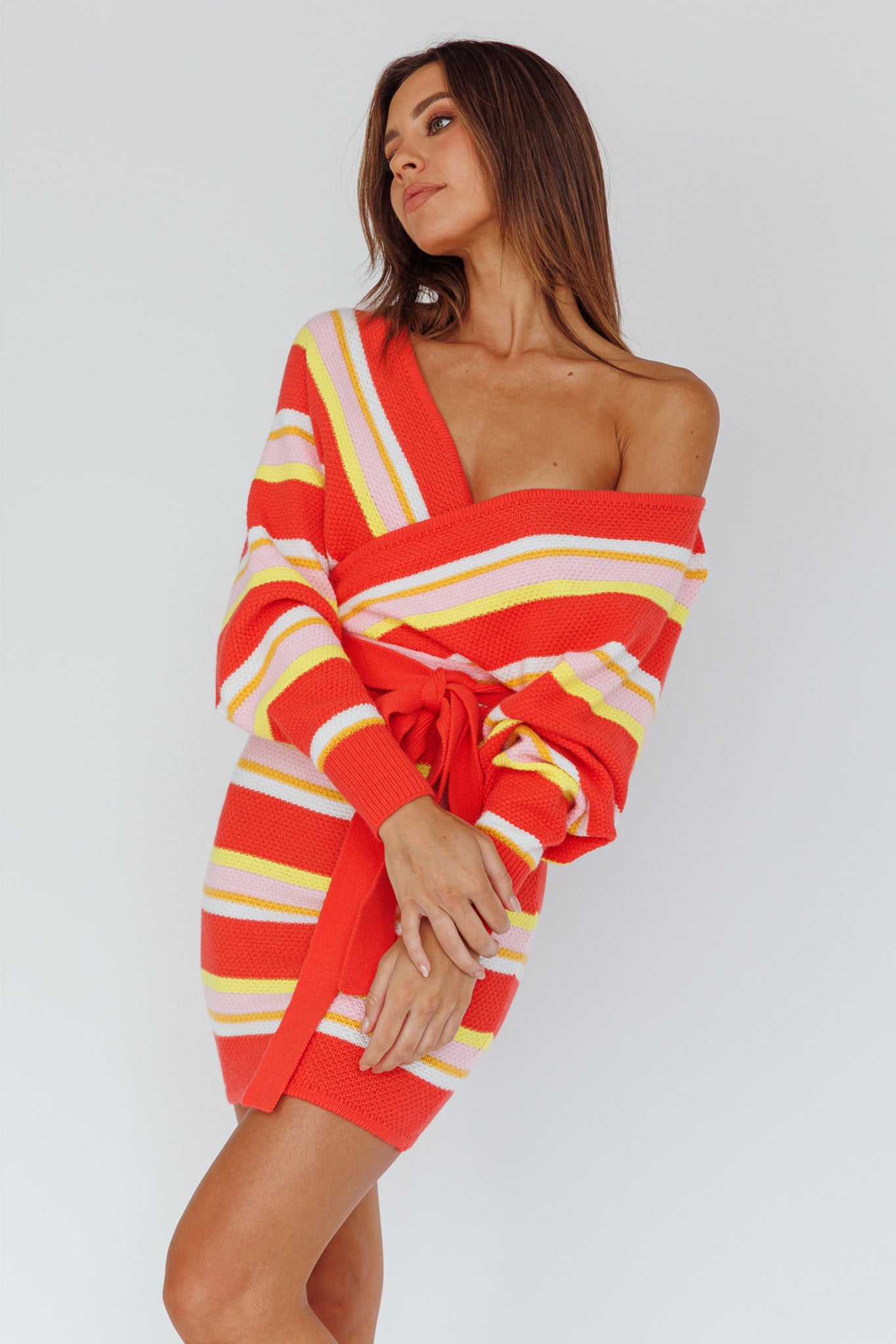 Cameo Batwing Knit Dress Striped Pink by Selfie Leslie Australia