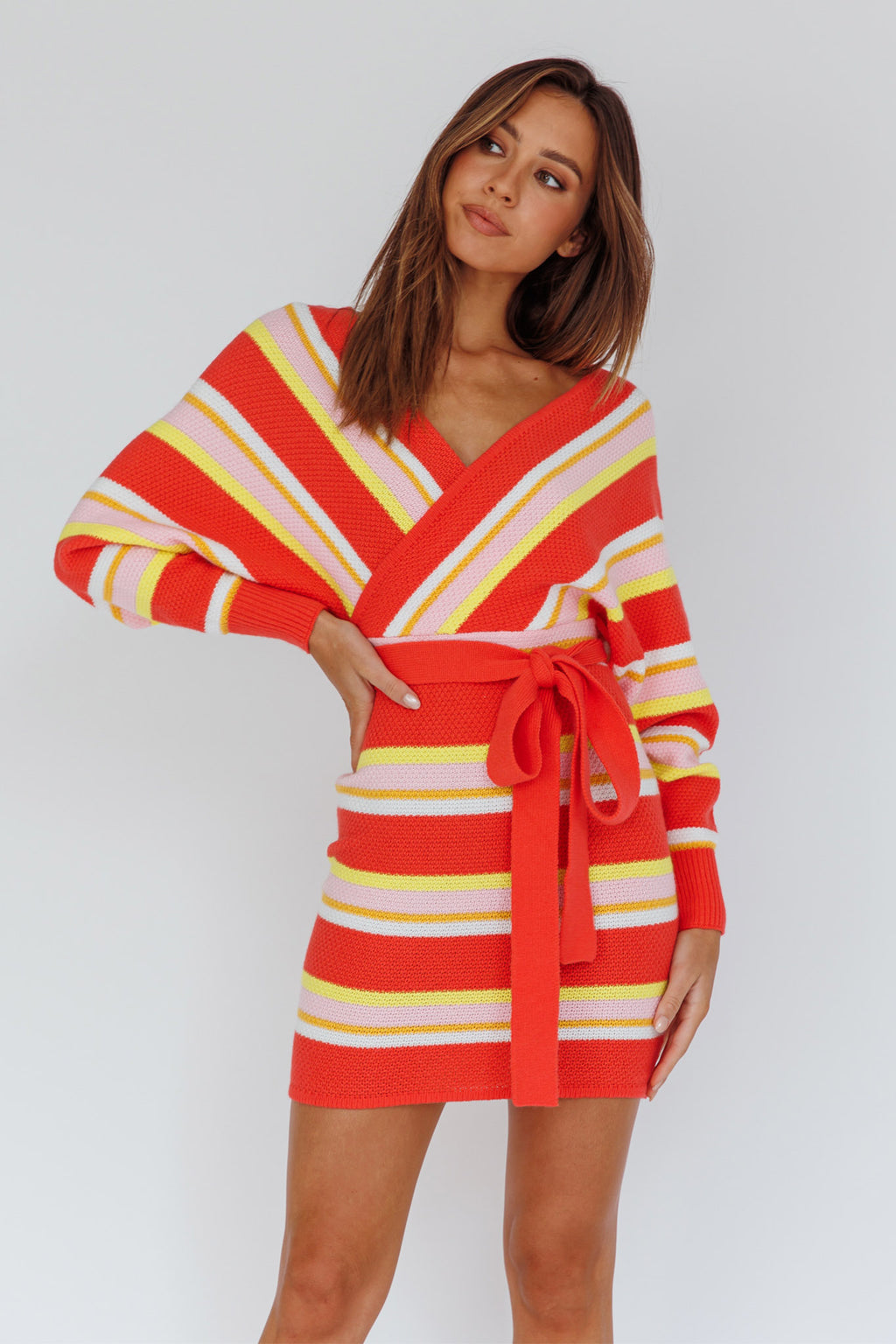 Cameo Batwing Knit Dress Striped Pink by Selfie Leslie Australia
