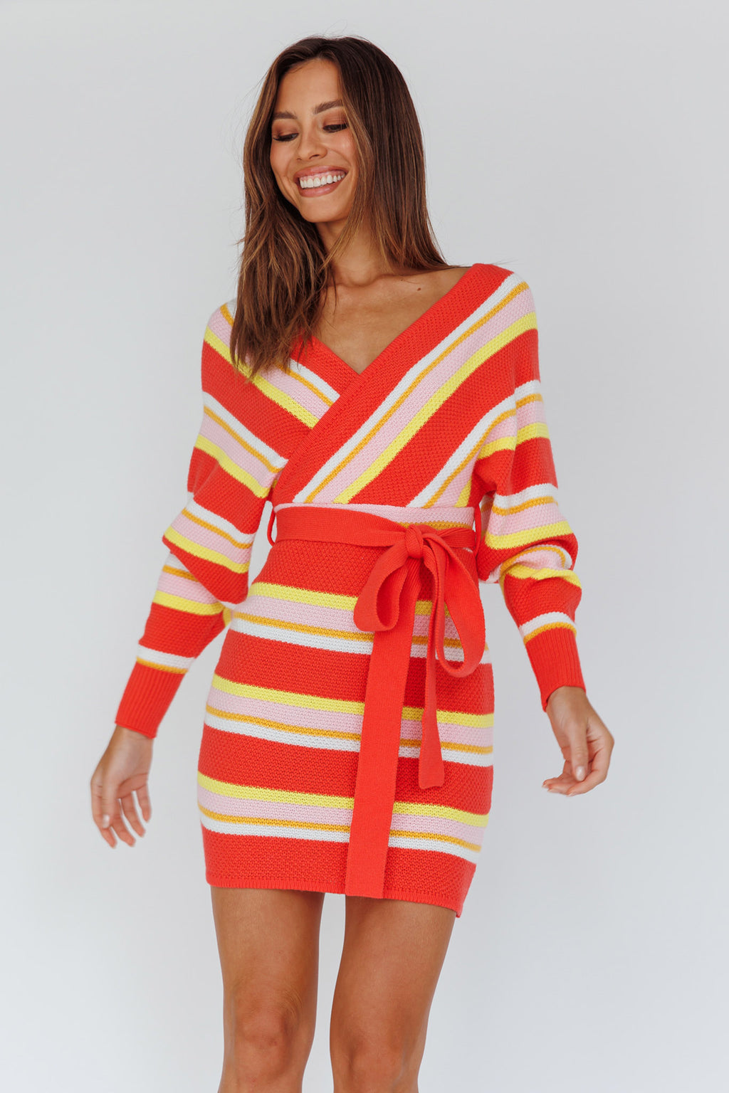 Cameo Batwing Knit Dress Striped Pink by Selfie Leslie Australia