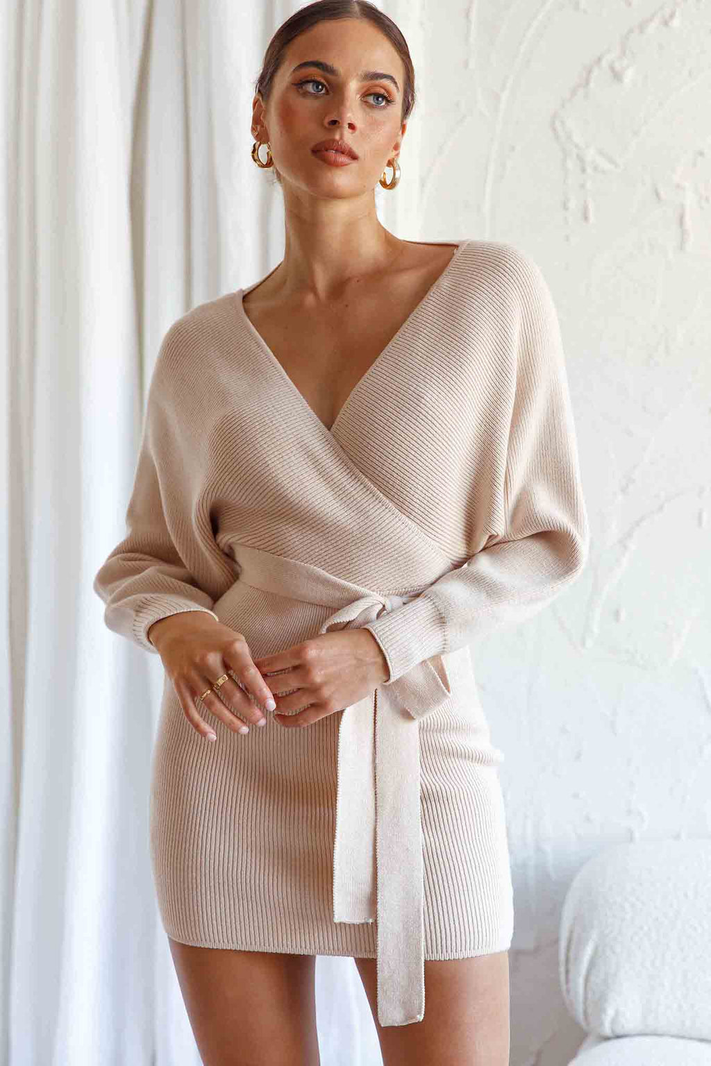 Cameo Long Batwing Knit Dress Nude by Selfie Leslie