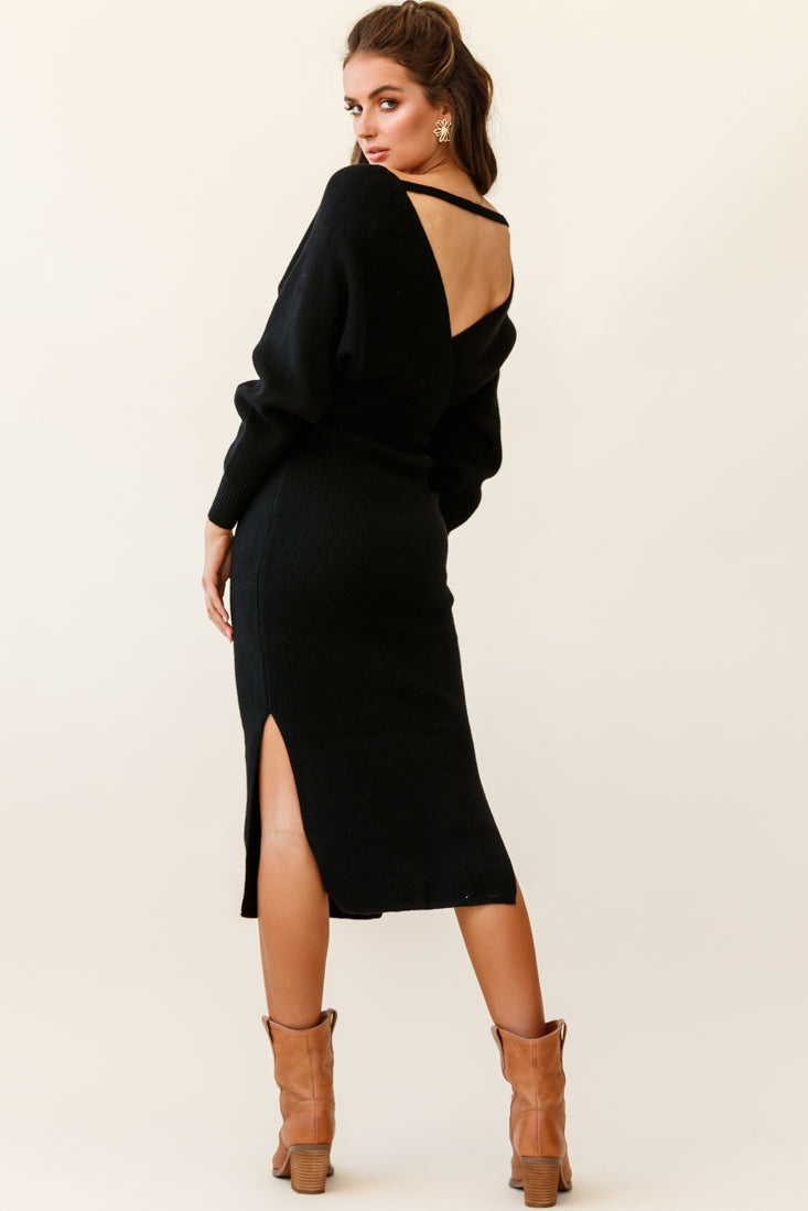 Cameo Batwing Knit Midi Dress Black by Selfie Leslie