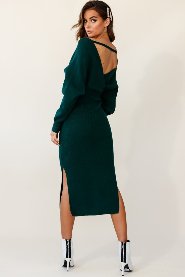 Cameo Batwing Knit Midi Dress Forest Green by Selfie Leslie